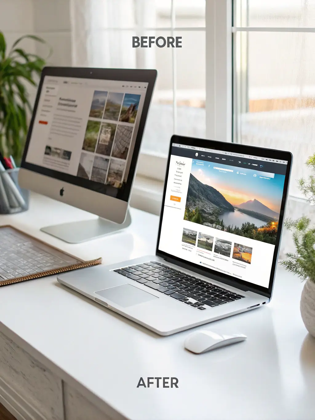 A before-and-after image showcasing a website redesign, highlighting the improvements in aesthetics and functionality.
